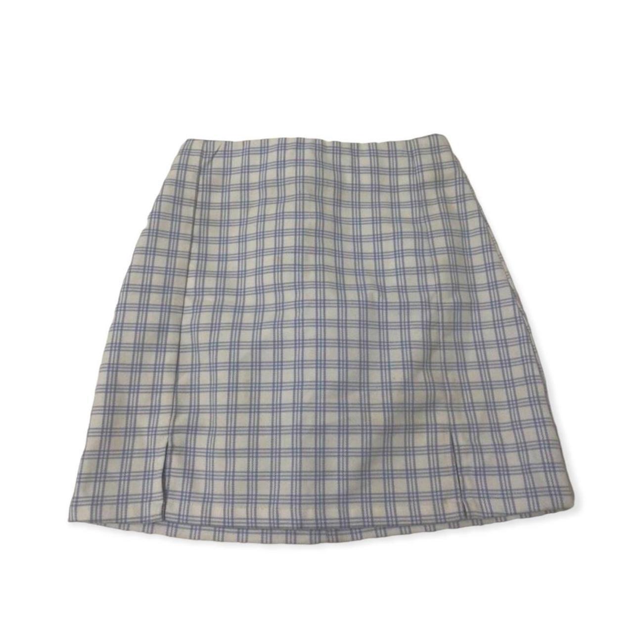 Brandy Melville blue and white plaid high rise Cara... Depop