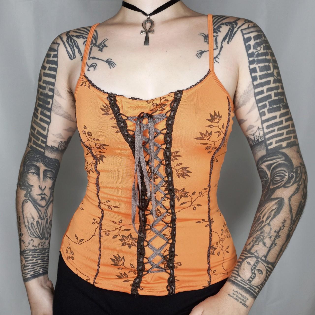 Orange Corset Top With Brown Floral Pattern And Depop 7615