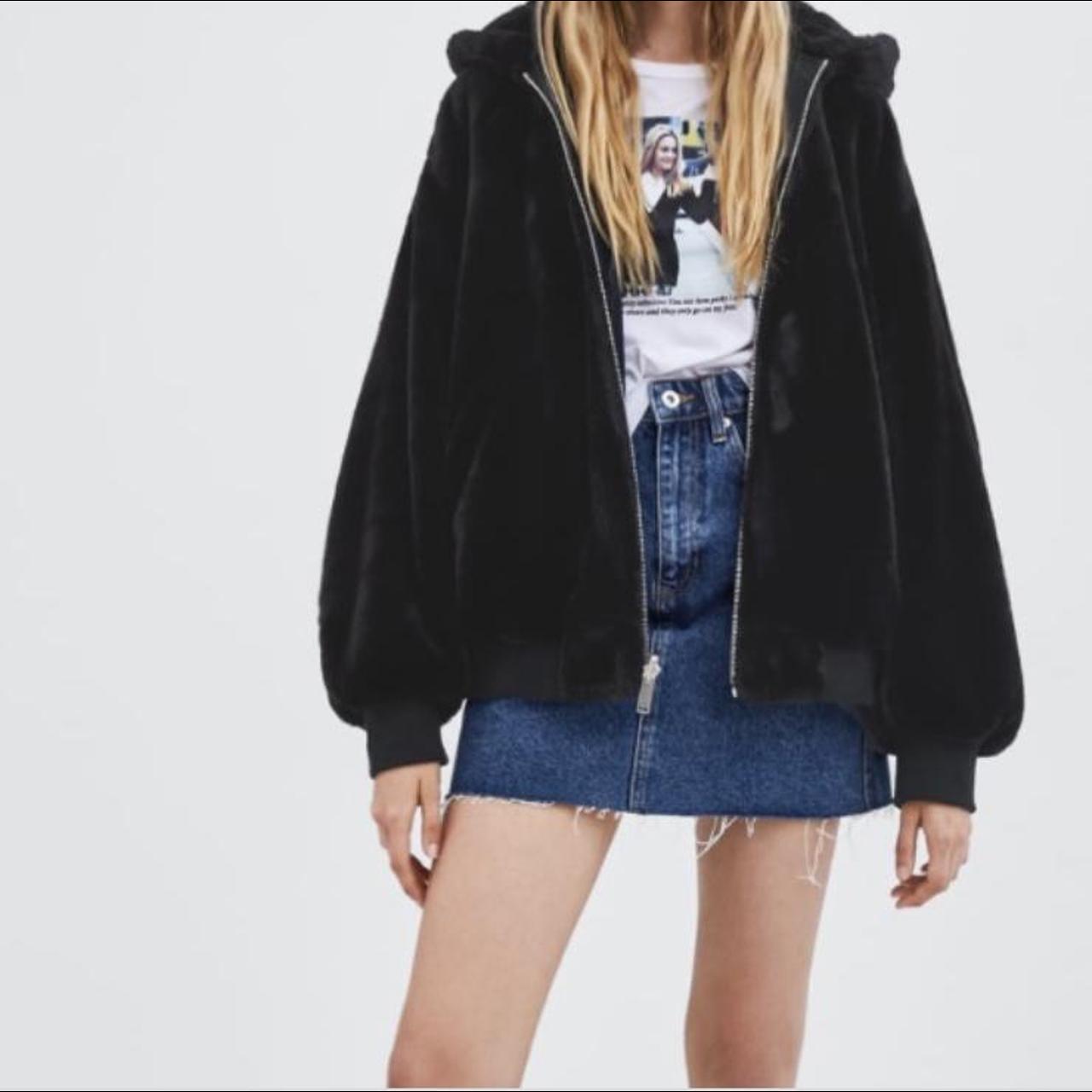 zara black fur bomber jacket