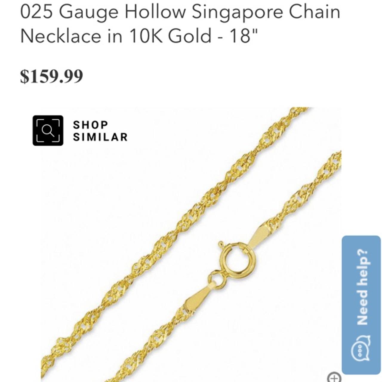 025 Gauge Hollow Singapore Chain Necklace in 10K... Depop