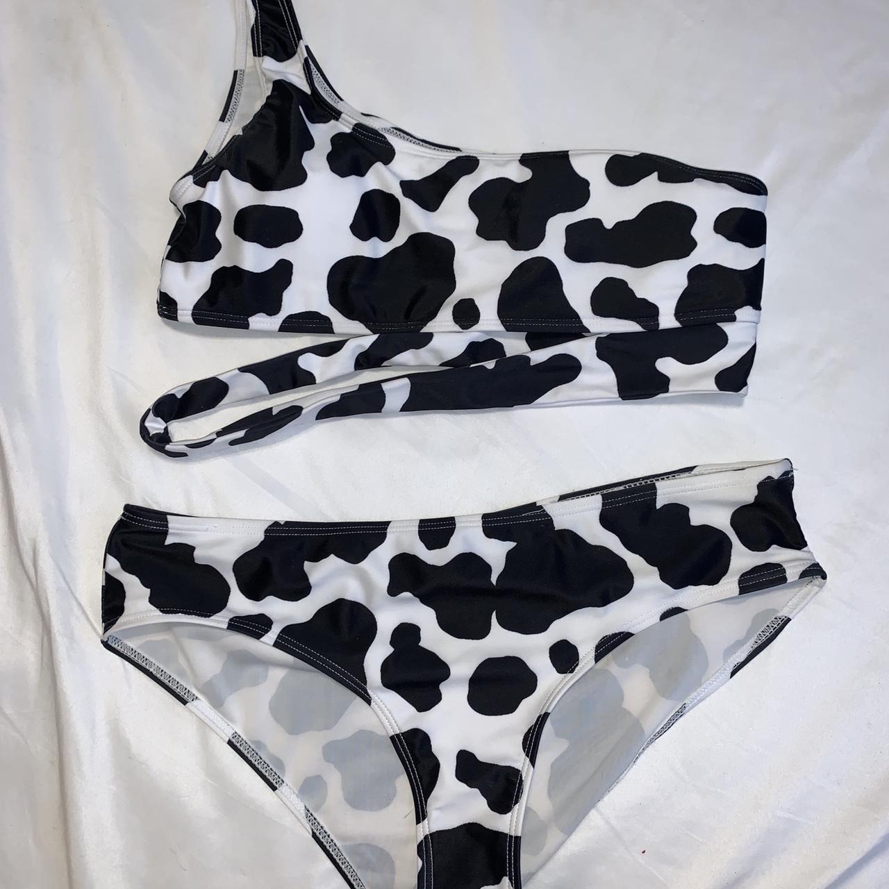 cowprint bikini brand- Romwe size- large material-... - Depop