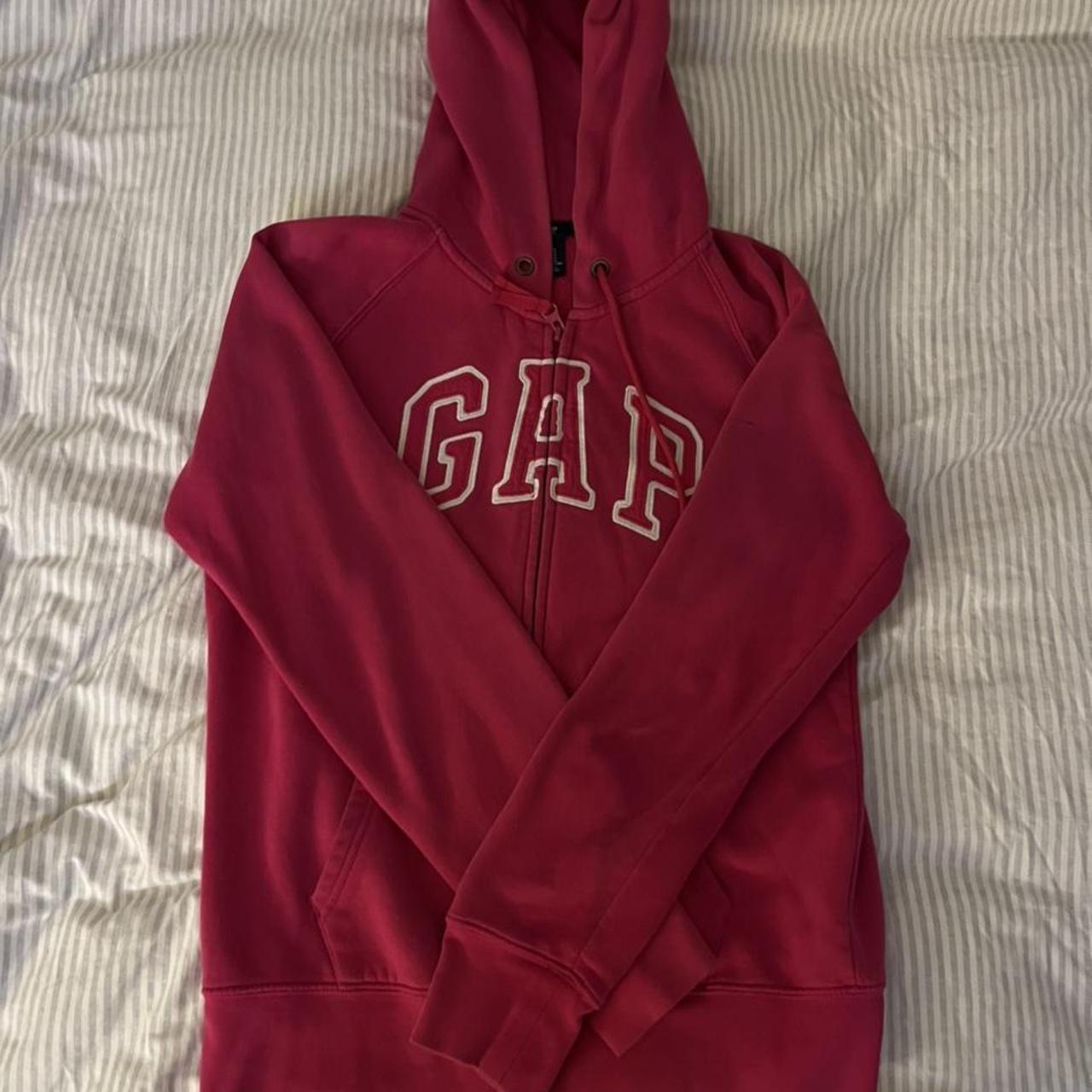 pink gap zip up hoodie size medium good condition,... - Depop