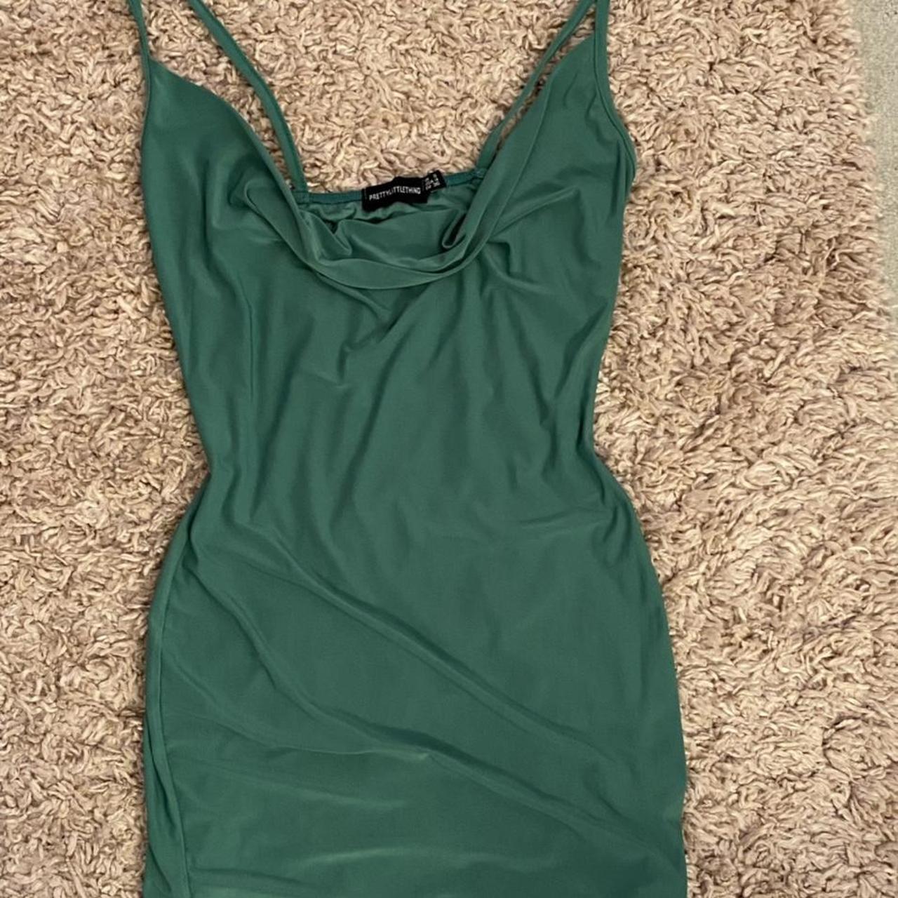 Prettylittlething dark green body con mini dress... - Depop