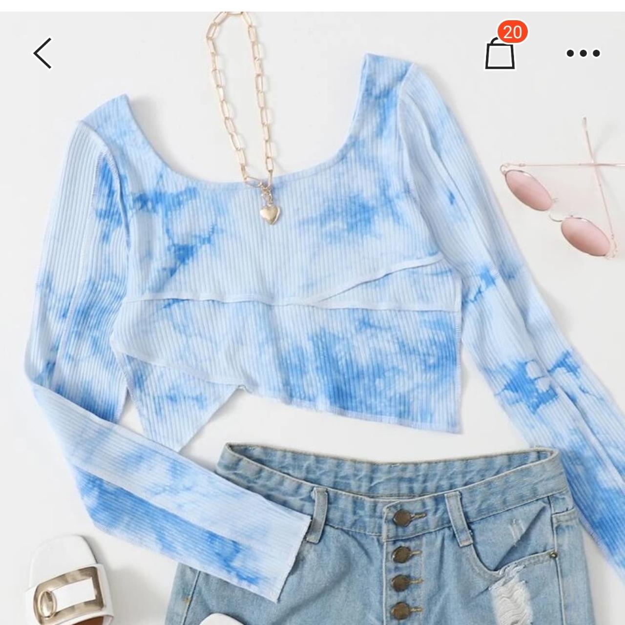 Shein blue tie dye ribbed crop top, never worn size M - Depop