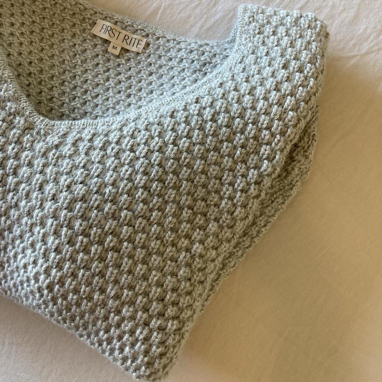 First Rite bulky v-neck sweater in a beige/oatmeal... - Depop