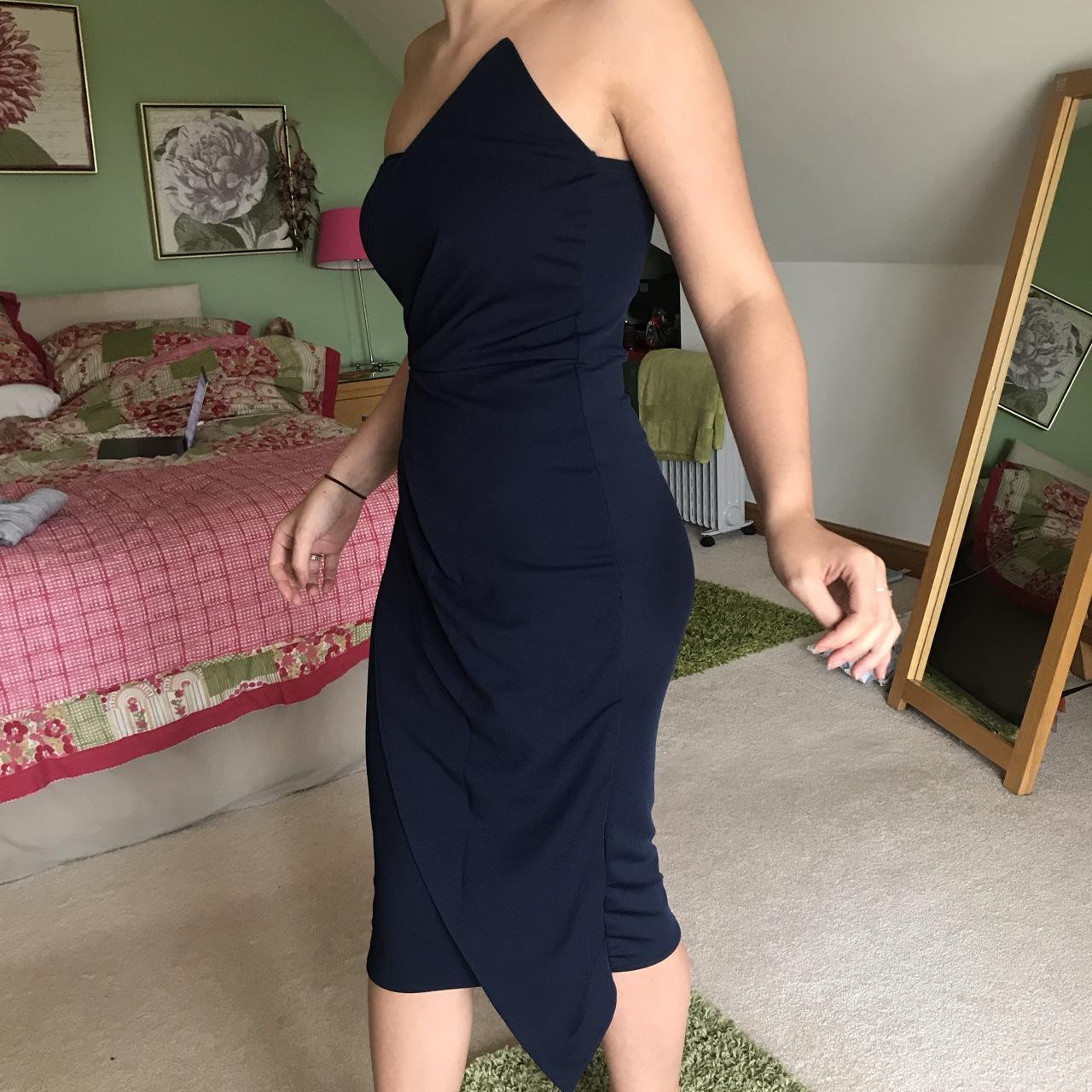 Missguided Navy bandeau origami midi dress Size 8