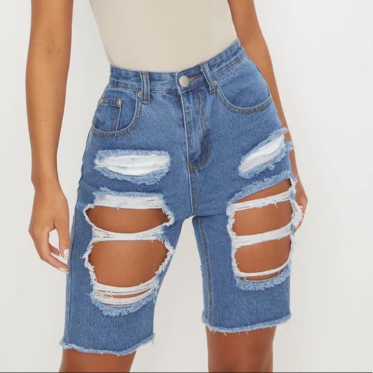 Mid wash extreme on sale thigh rip denim short