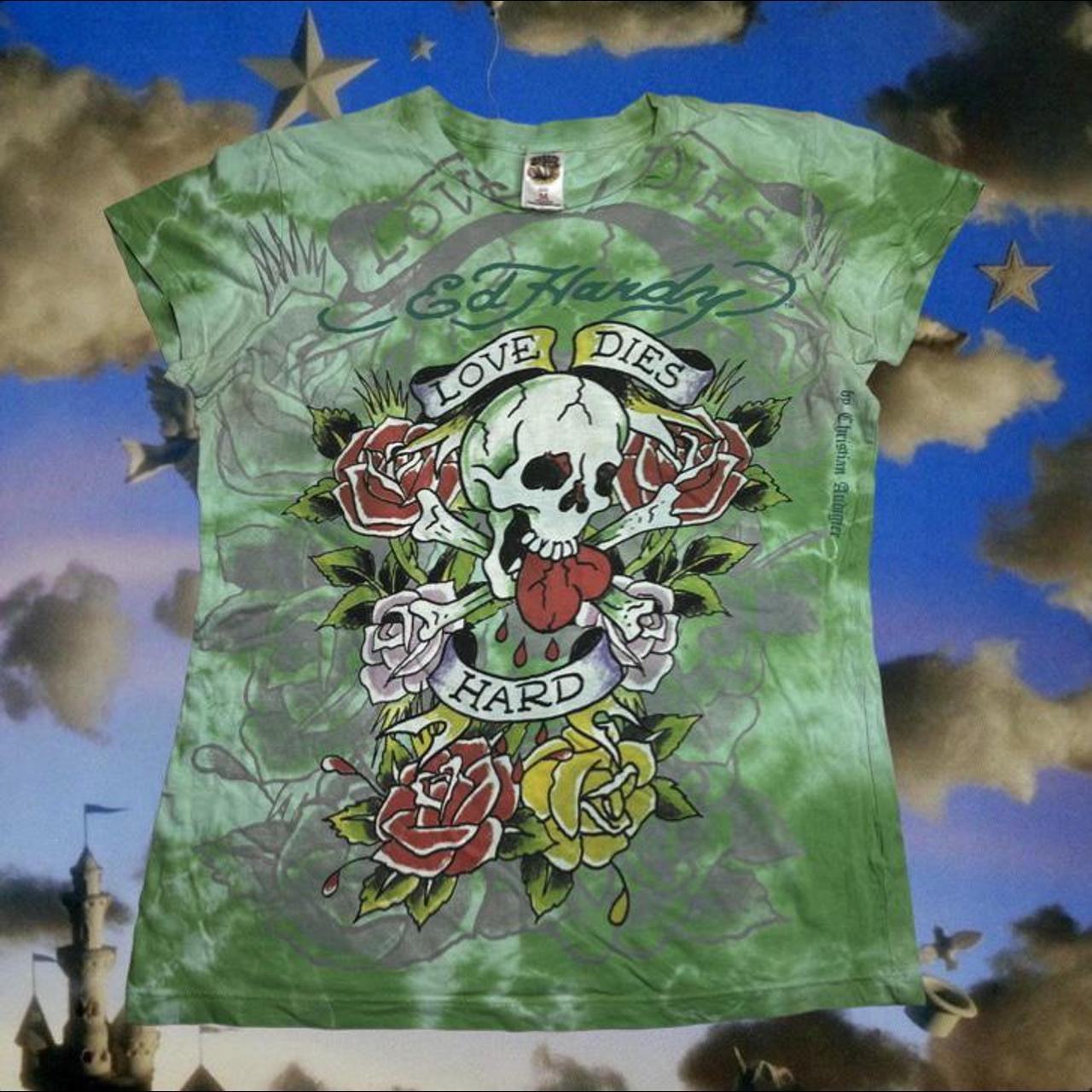 y2k ed hardy baby tee ~* early 2000’s green graphic... - Depop