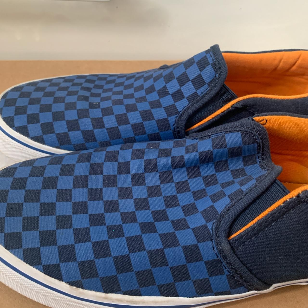 blue and orange checkered vans