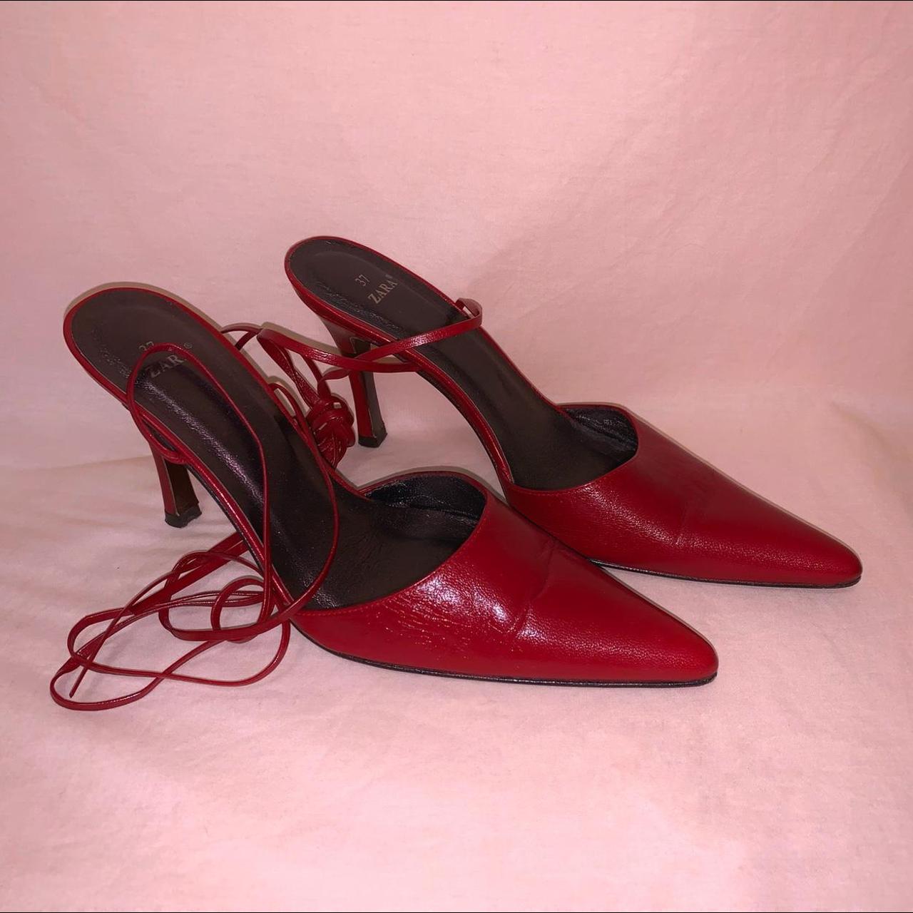 Zara Red Faux Leather Tie Up Heels These Size Us 7 Depop 9725