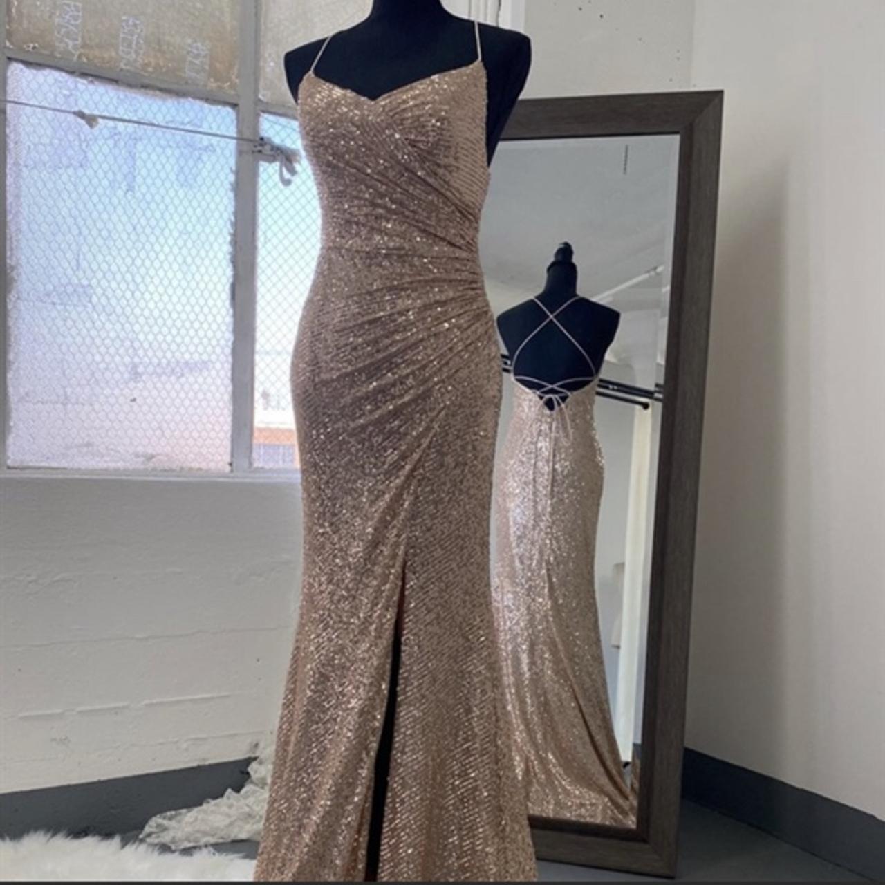 champagne/ rose gold formal evening gown prom... - Depop