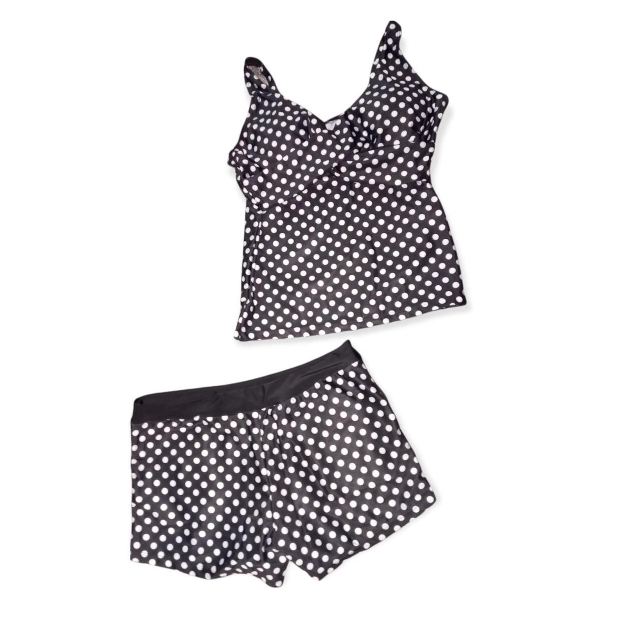 Black and White polka dot swimsuit with swim bottom... - Depop