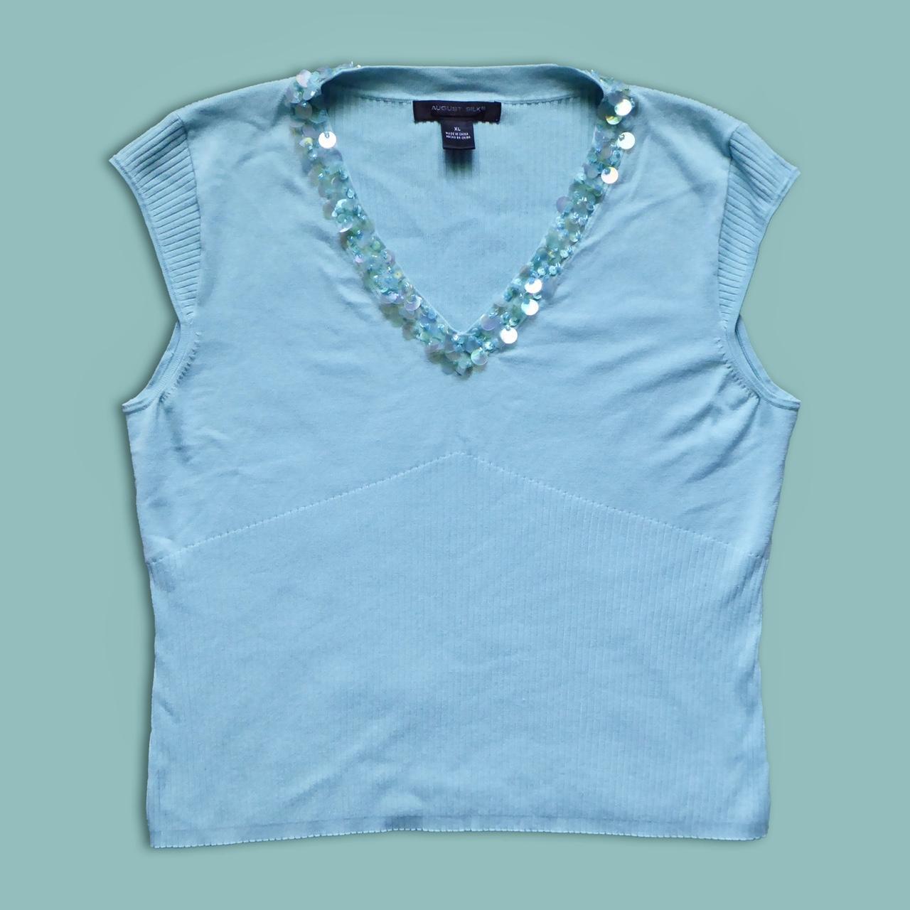 August Silk Knits beautiful turquoise top with beads... Depop