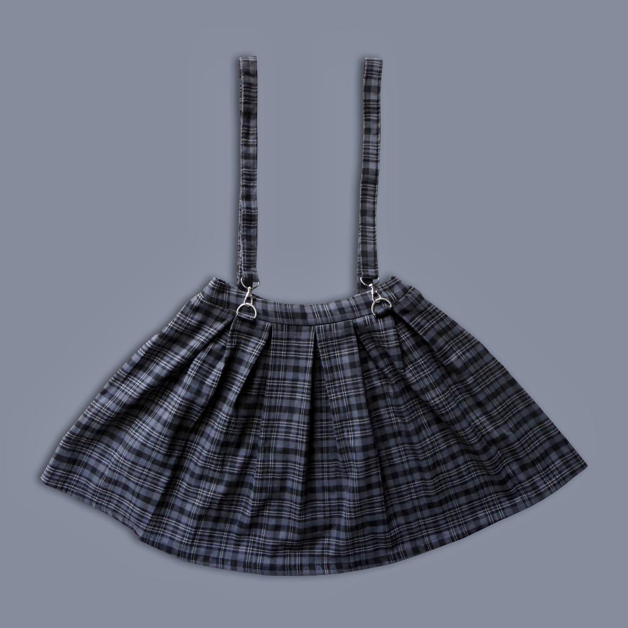 Black & Grey Plaid Suspender Skirt