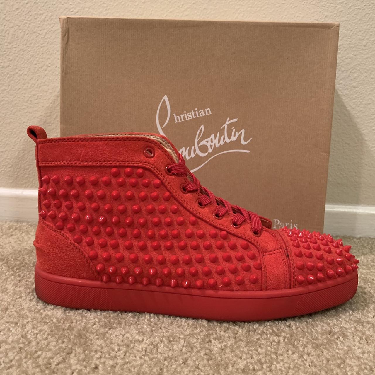 Christian louboutins red suede spiked flatbottom. - Depop