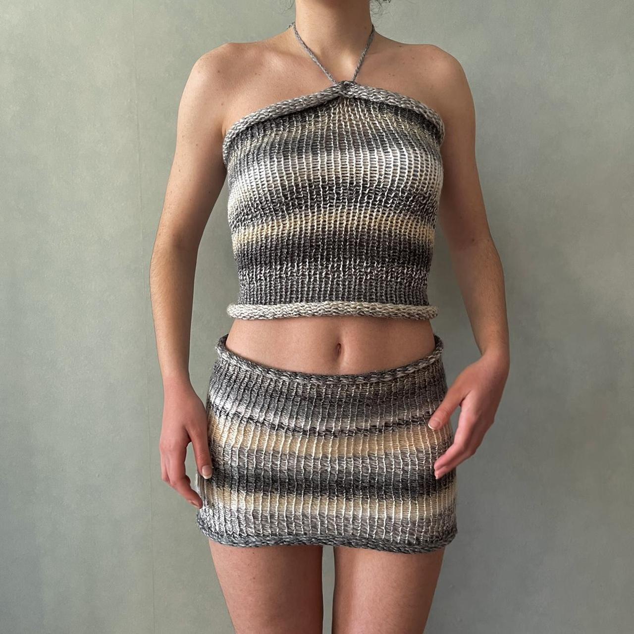 Knitted coord, White, cream, grey halter top