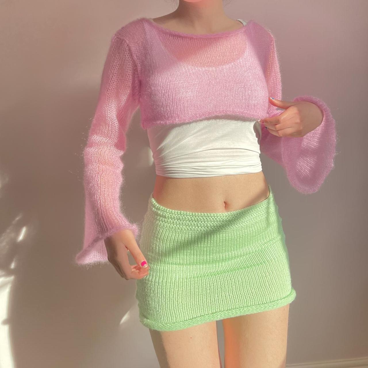 Baby pink mohair knitted cropped jumper Flared... Depop