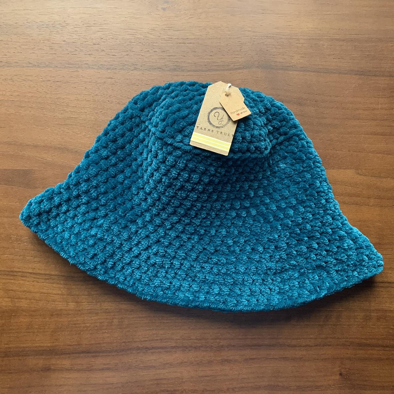 Teal velvet crochet bucket hat 💙 handmade, One