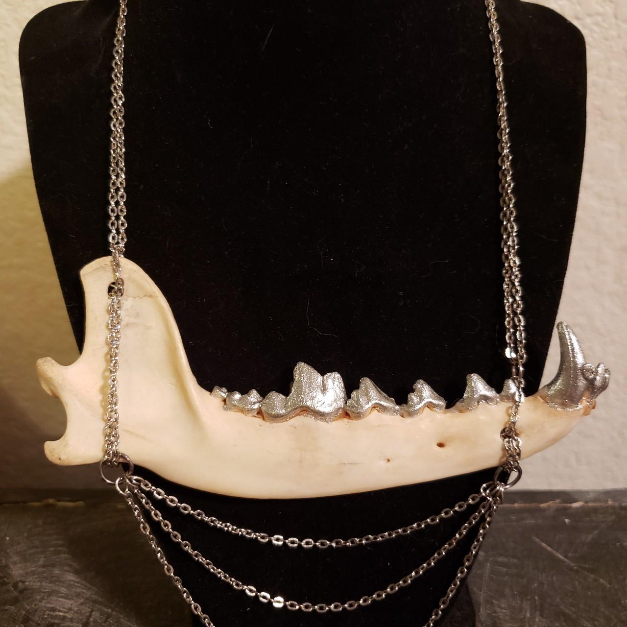 Coyote Jaw Bone Pendant Buckskin Leather Necklace Statement Jewelry N251
