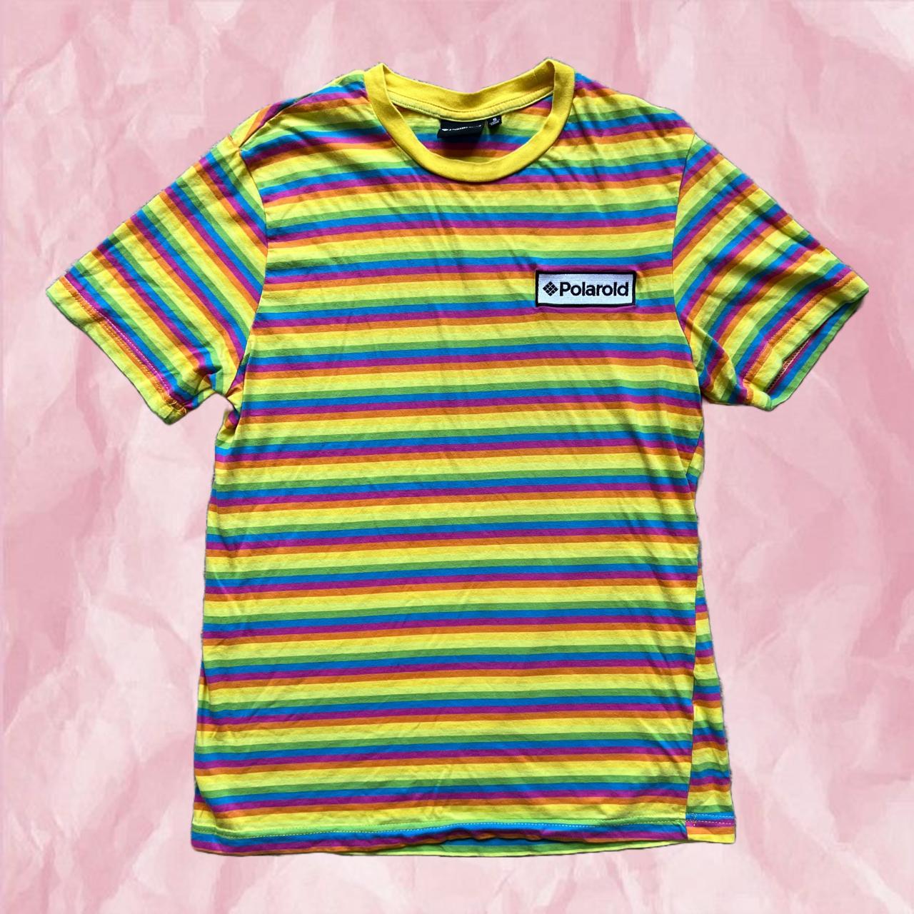 rainbow striped polaroid graphic tee with polaroid... - Depop