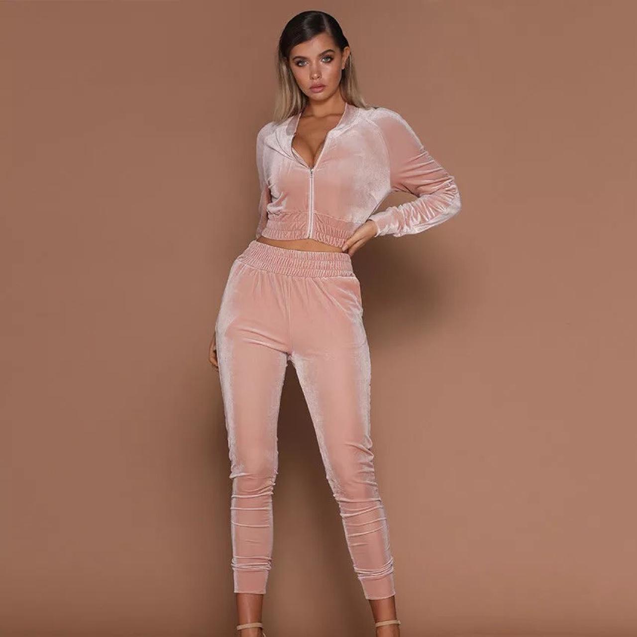 Pink velvet tracksuit Clearance