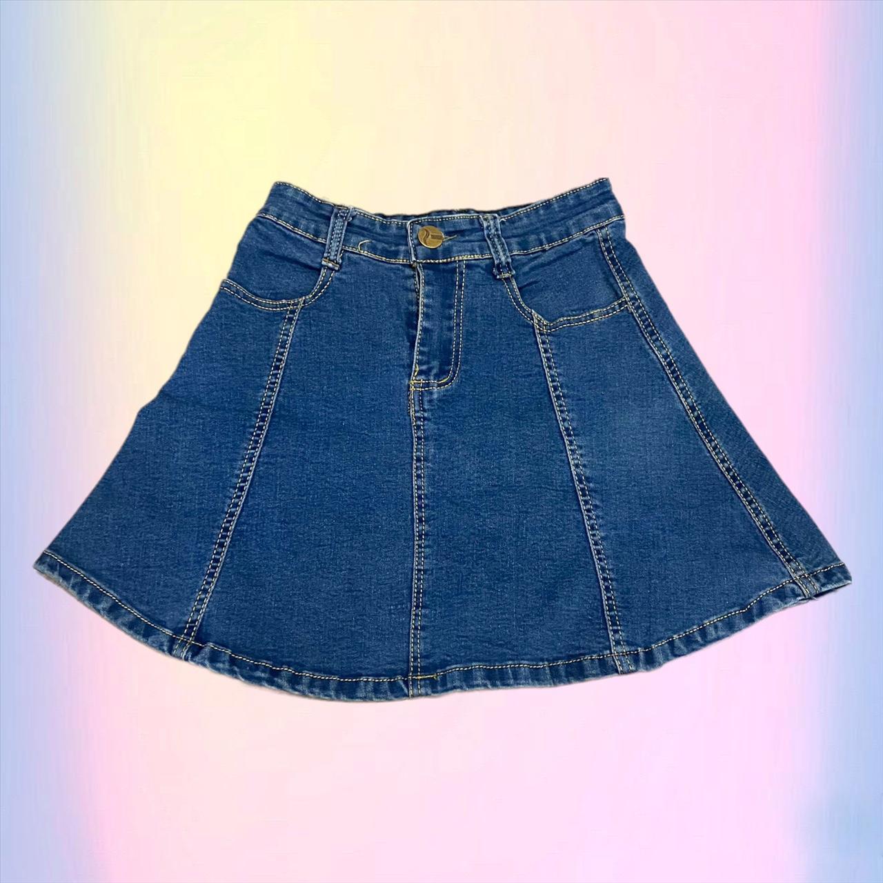 insane vintage mini denim skirt ! super soft... Depop