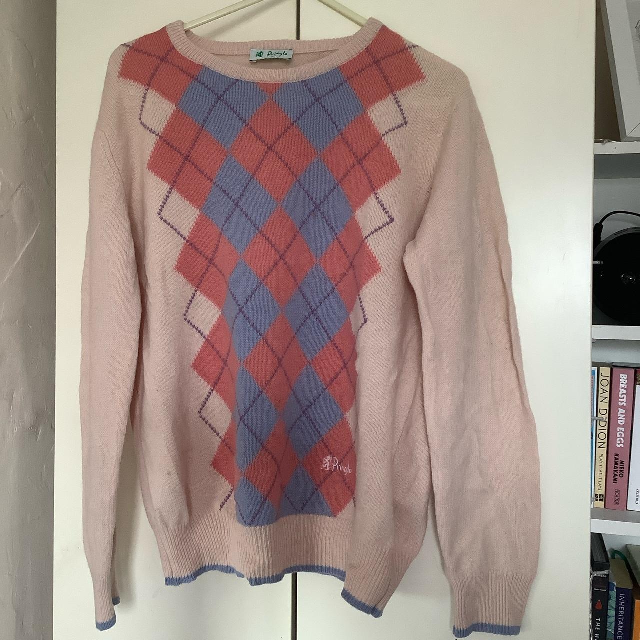 Pringle Men's Pink and Blue Jumper | Depop