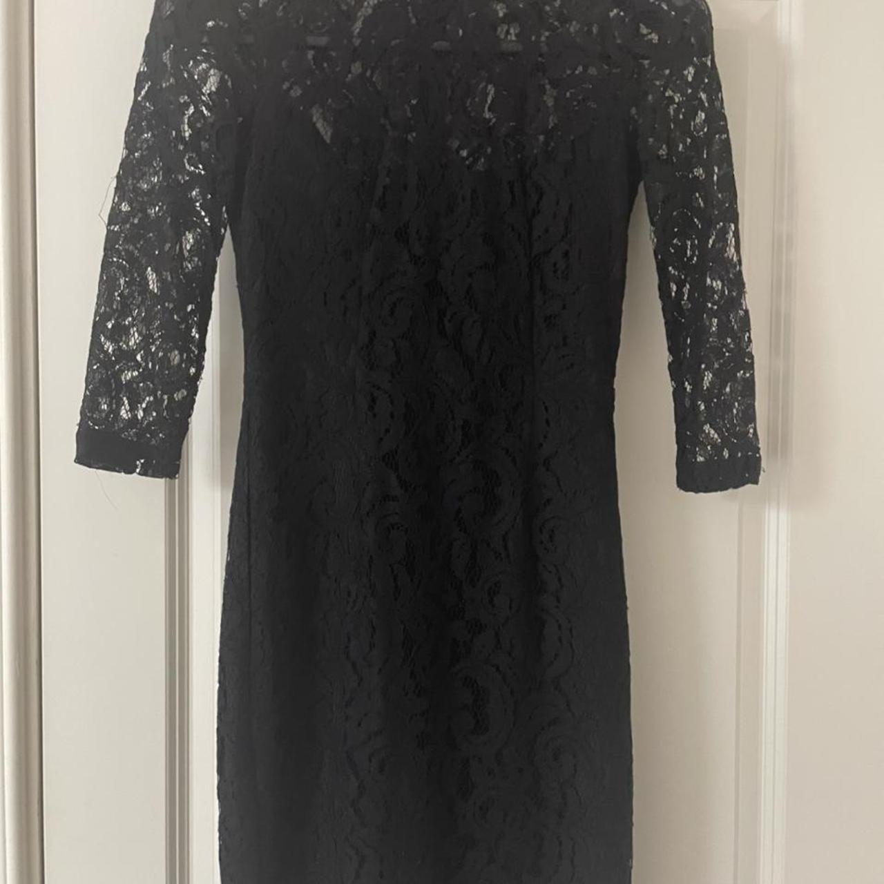 Reiss black slip dress with lace overlay. Worn once... - Depop