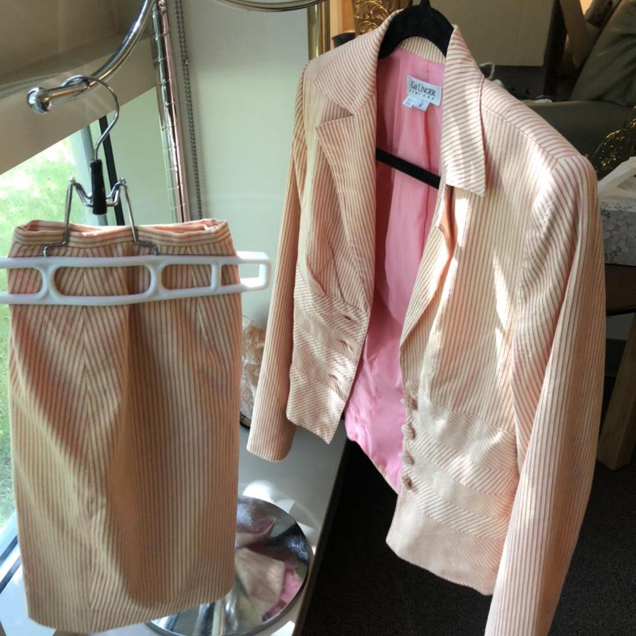 Kay Unger Women's Pink and White Suit | Depop