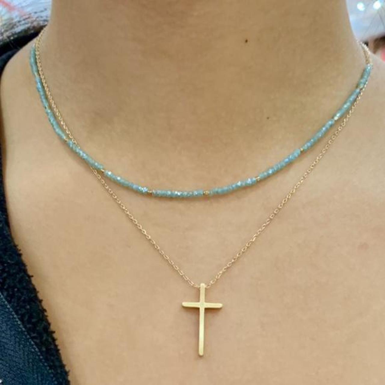 Product Image 1 - Blue Beaded Layered Cross Necklace