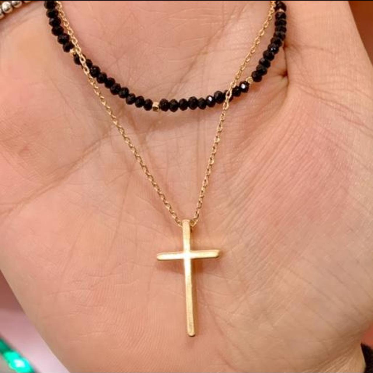 Product Image 4 - Black Beaded Layered Cross Necklace