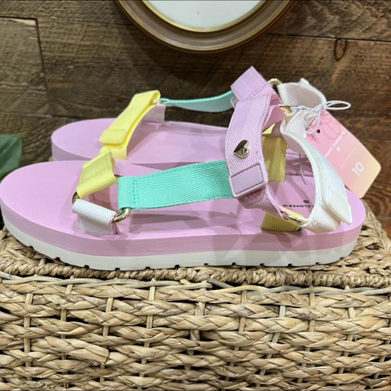 Women's Pink and Yellow Sandals | Depop