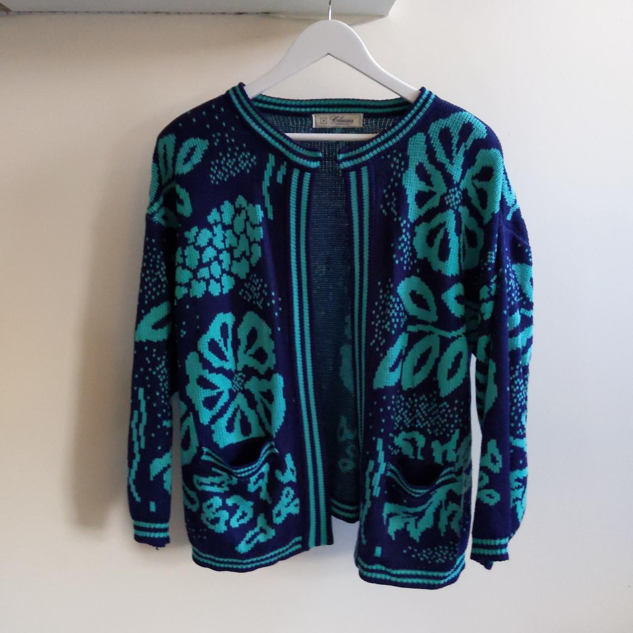 Debenhams Women's Blue and Green Cardigan Depop