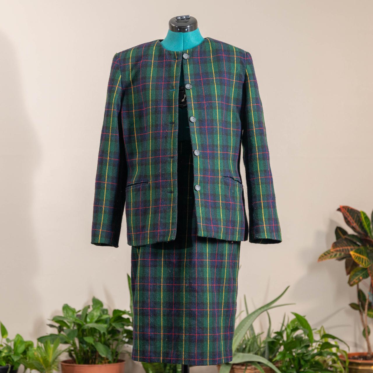 Green plaid shop skirt suit