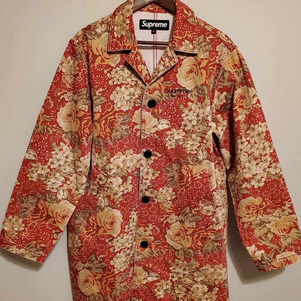 Supreme washed floral trench denim work coat Baller... - Depop