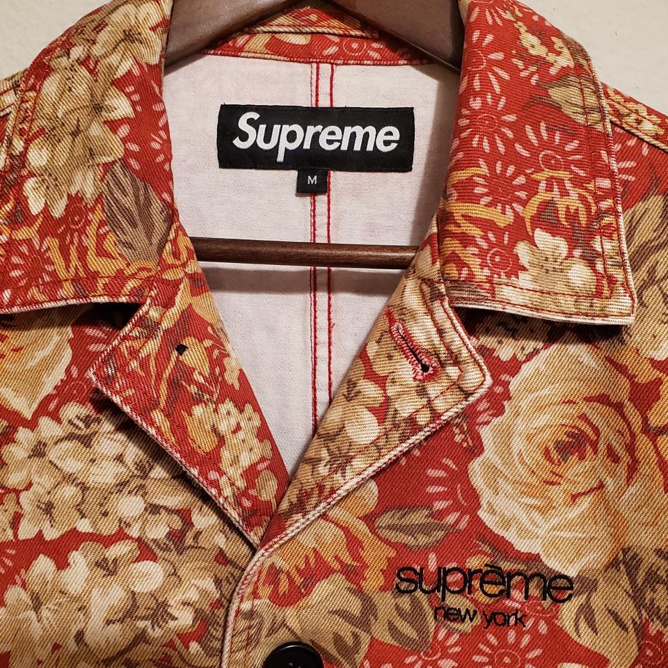 Supreme washed floral trench denim work coat Baller... - Depop