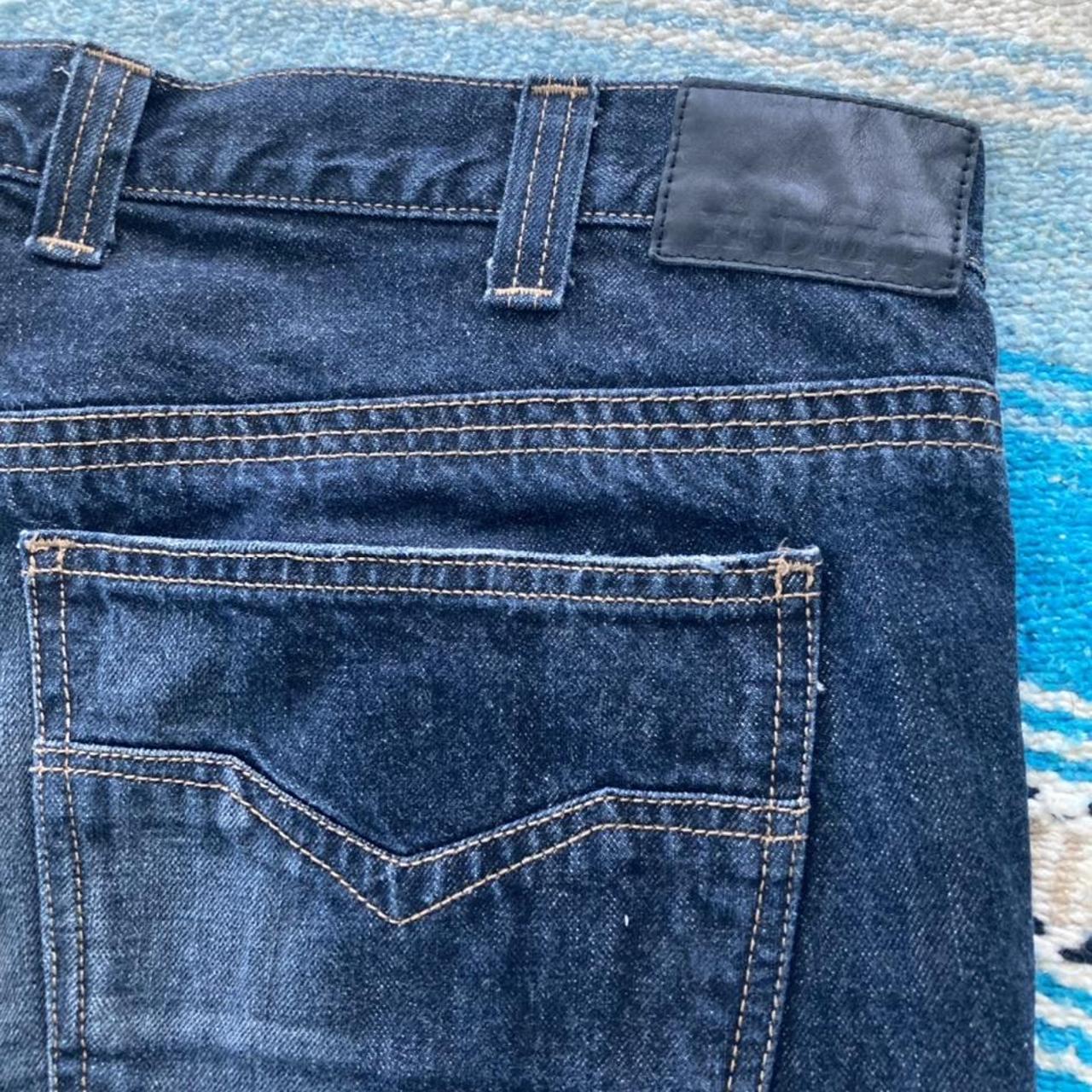 Harley Davidson dark blue denim jeans, with black... - Depop