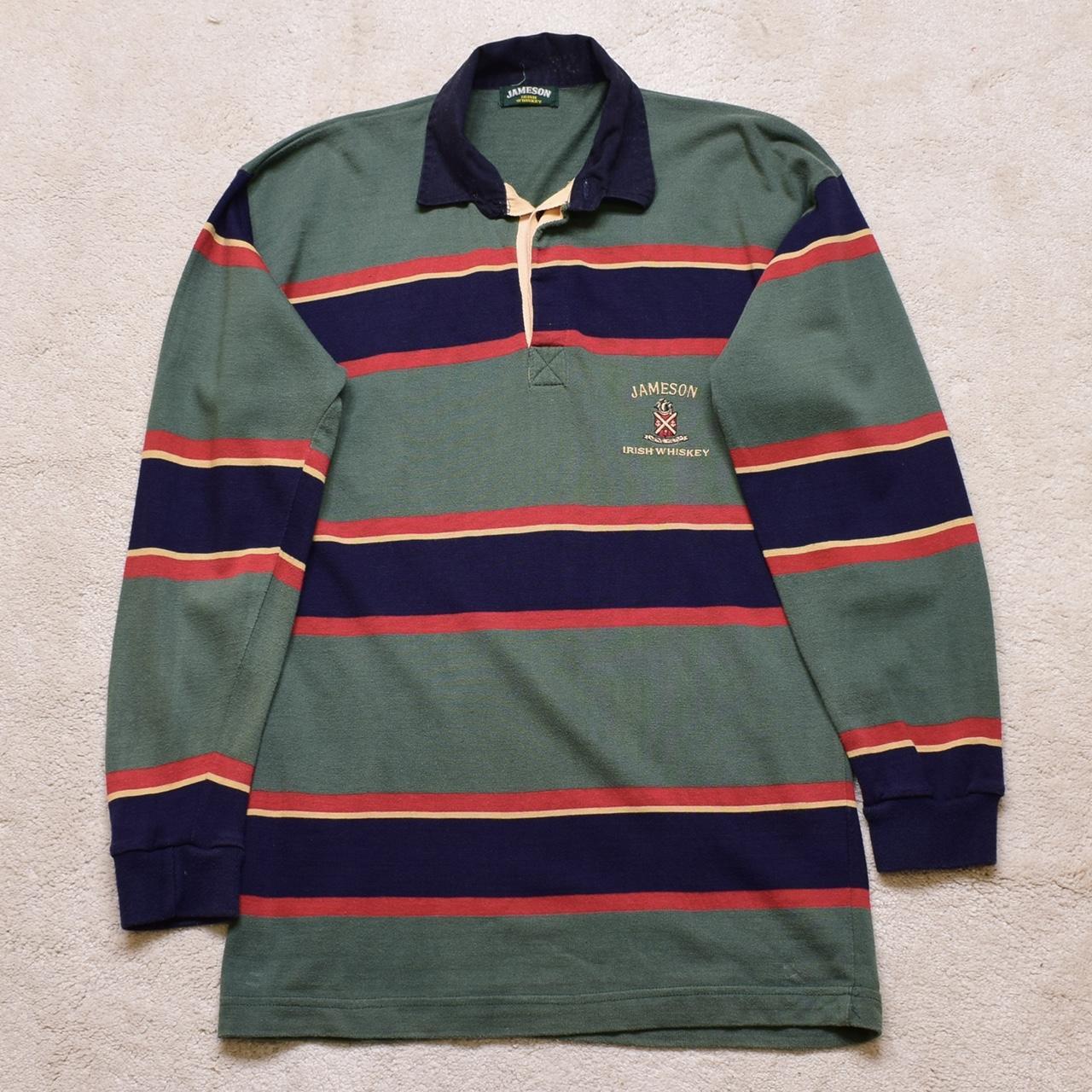 Vintage Jameson Whiskey Green Striped Rugby Polo Top... - Depop