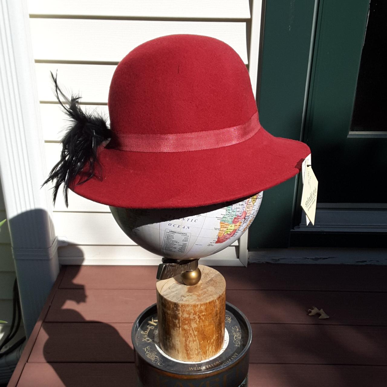 100 wool hat with feather and grosgrain ribbon.... Depop