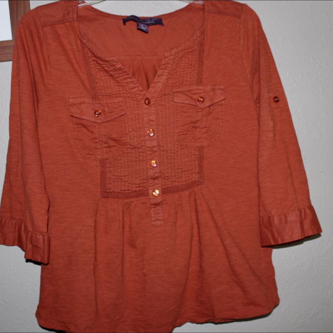 Gloria Vanderbilt Women's Orange and Red Blouse Depop