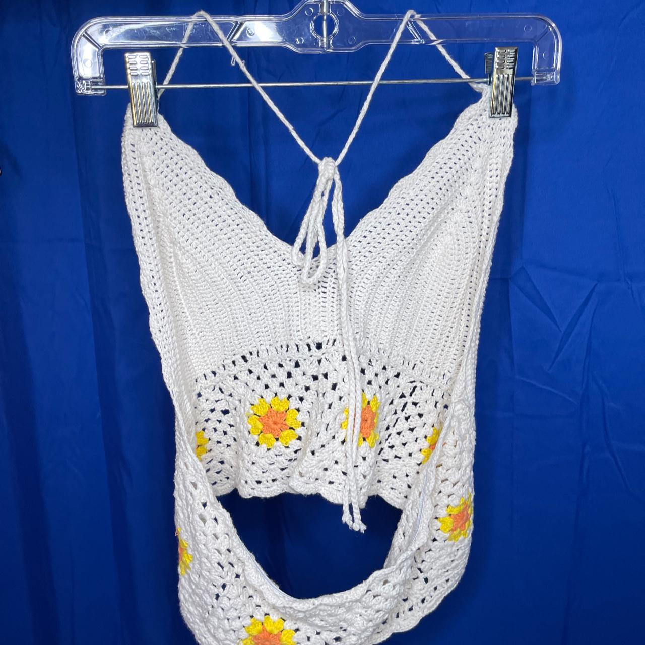 Aerie Crochet Flower Crop Top in Cream, Size L.... Depop