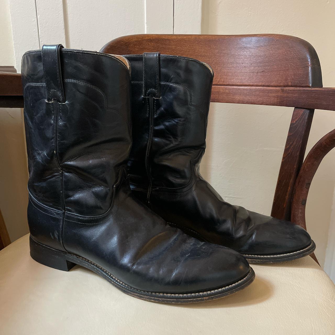 Tony Lama cowboy boots Ropers / Black leather... - Depop