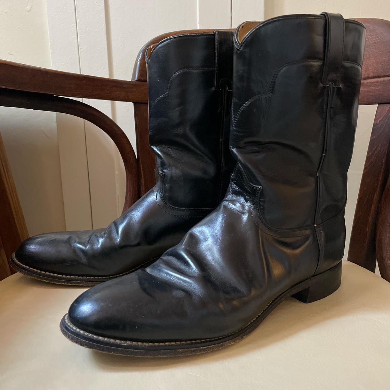 Tony Lama cowboy boots Ropers / Black leather... - Depop