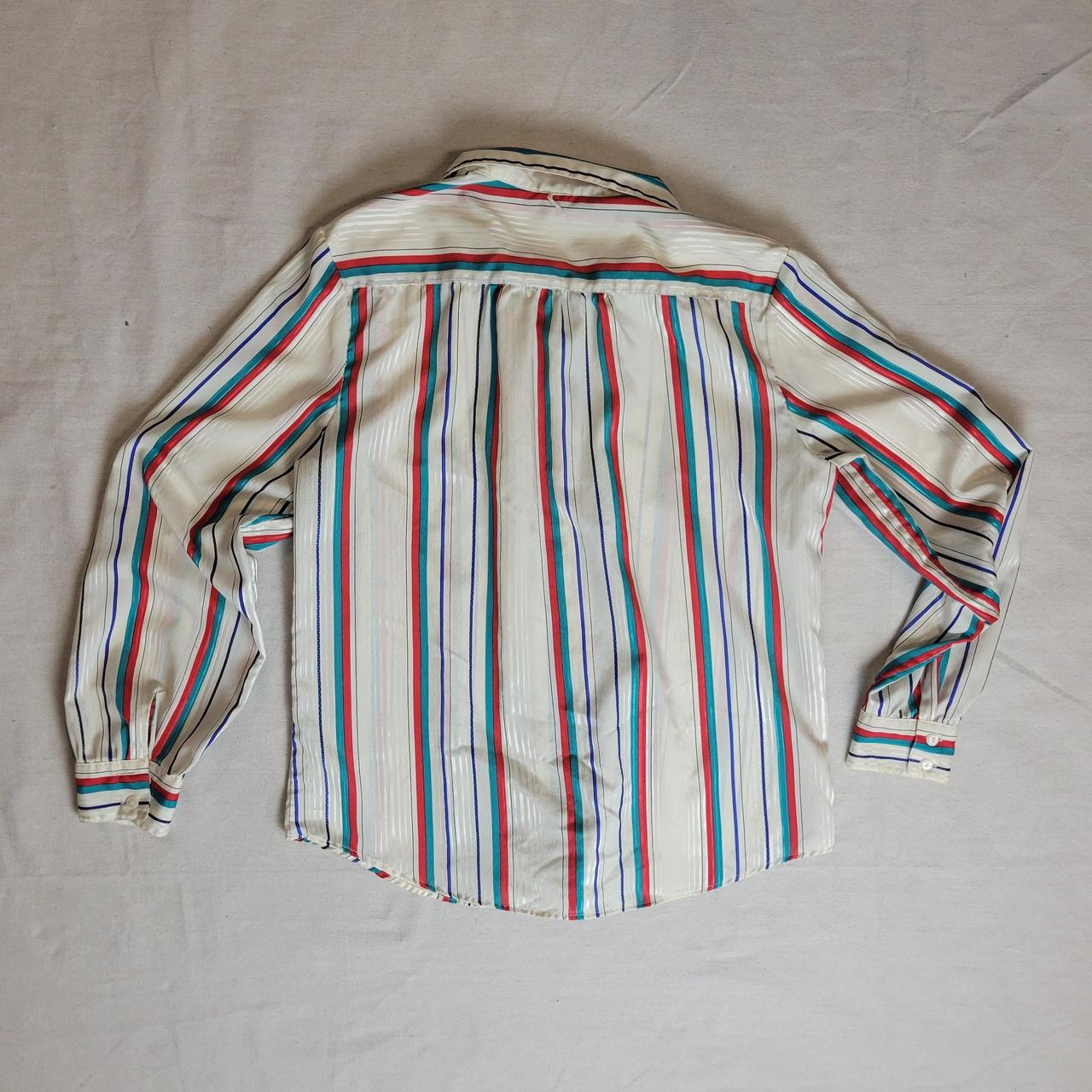 Vintage 80s vertical striped long sleeve blouse.... - Depop