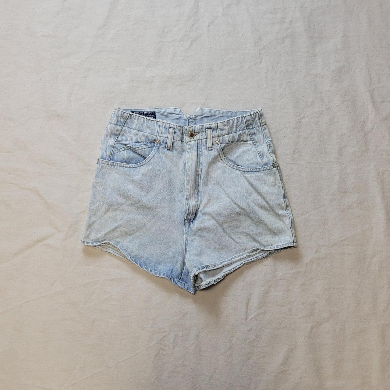 Vintage denim shorts high waisted light wash Super... Depop