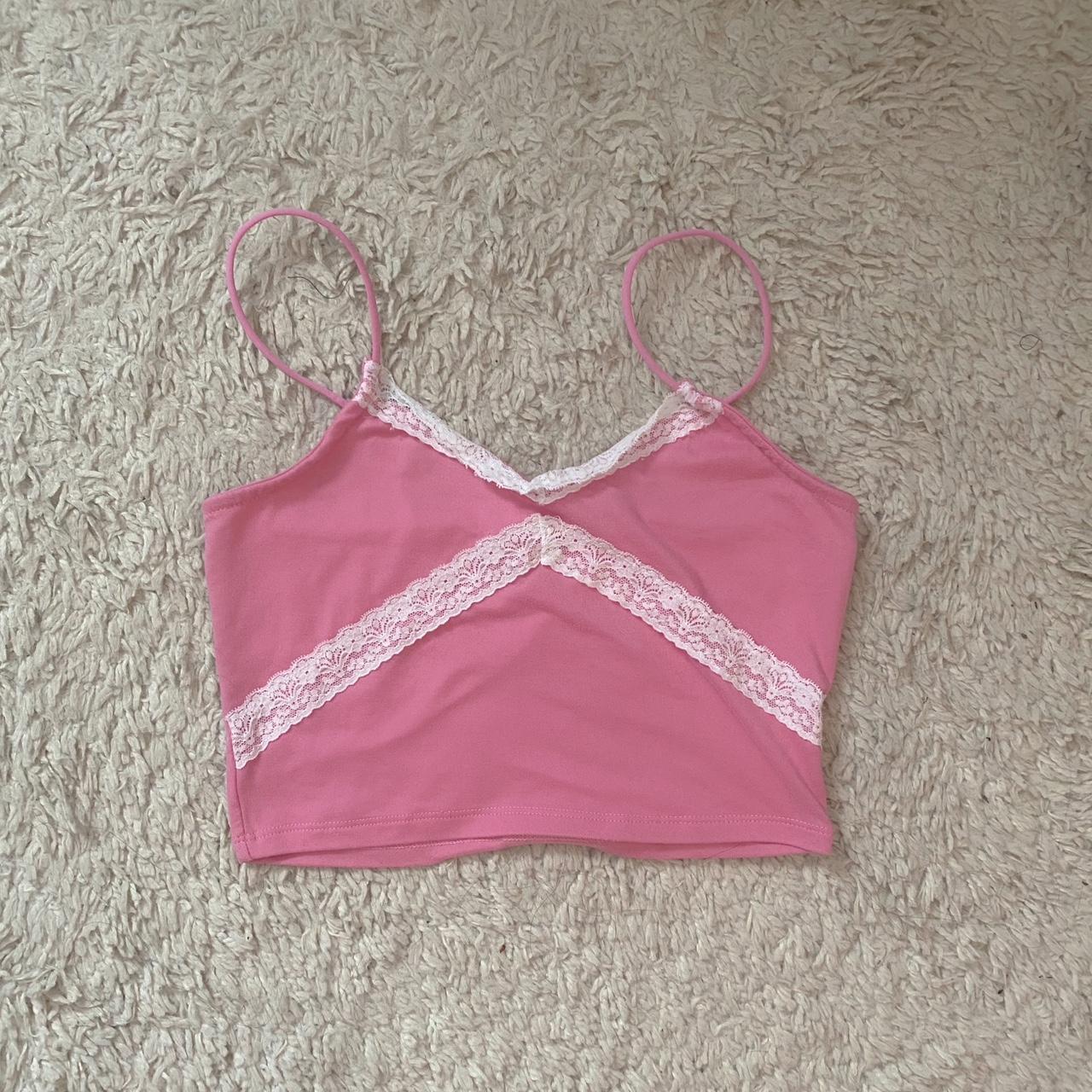 pink lace cami ༻ - lace comes up a bit at top but... - Depop