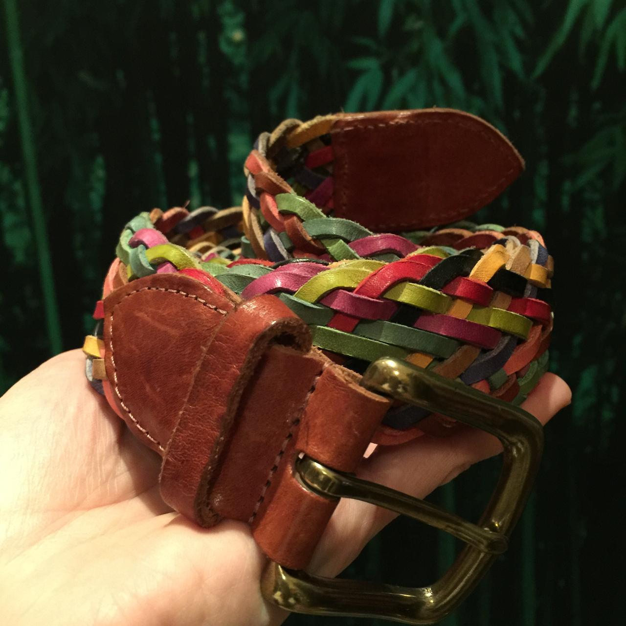 Multi/rainbow coloured leather palit belt with tan... - Depop