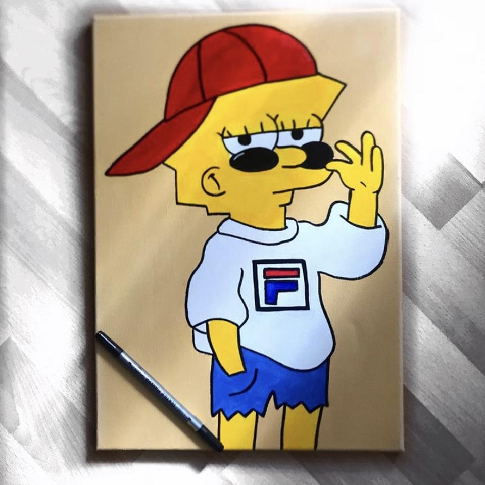 Beautiful handmade 4x4 Lisa Simpson canvas made - Depop