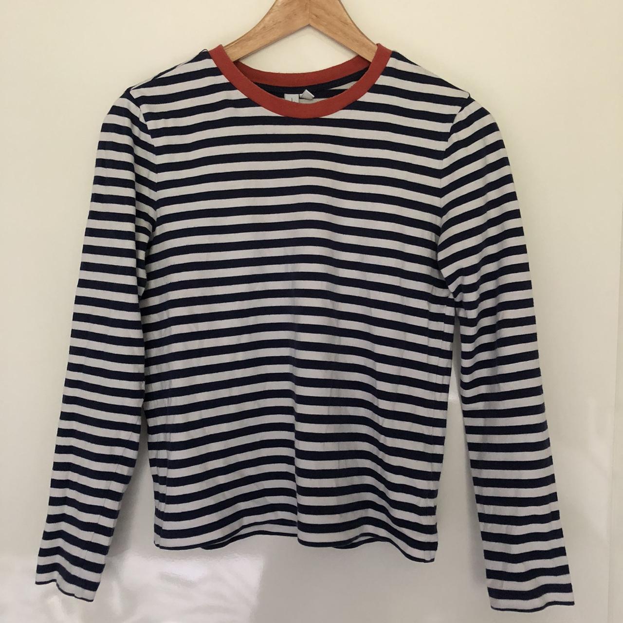 & other stories Navy and white long sleeved striped... - Depop