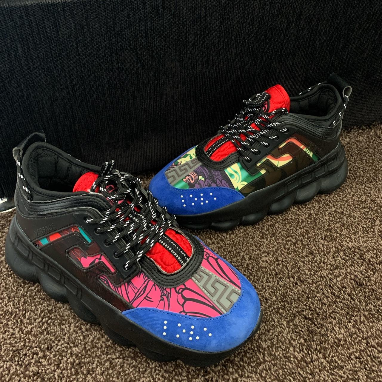 Versace Womens Chain Reaction sneakers in black and - Depop